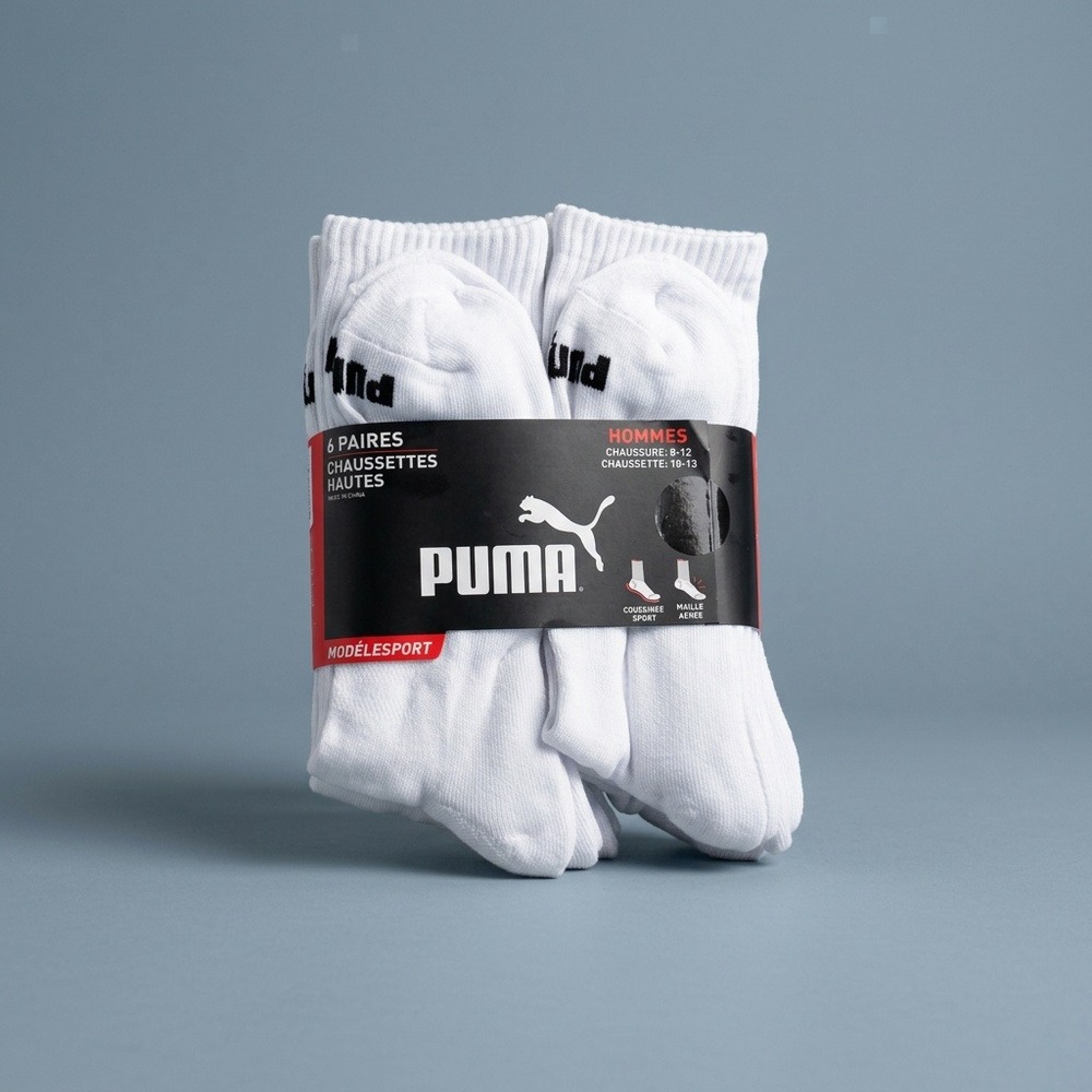 PUMA Men's Crew Socks 6-Pair White Cushioned Sport Size 10-13 NWT